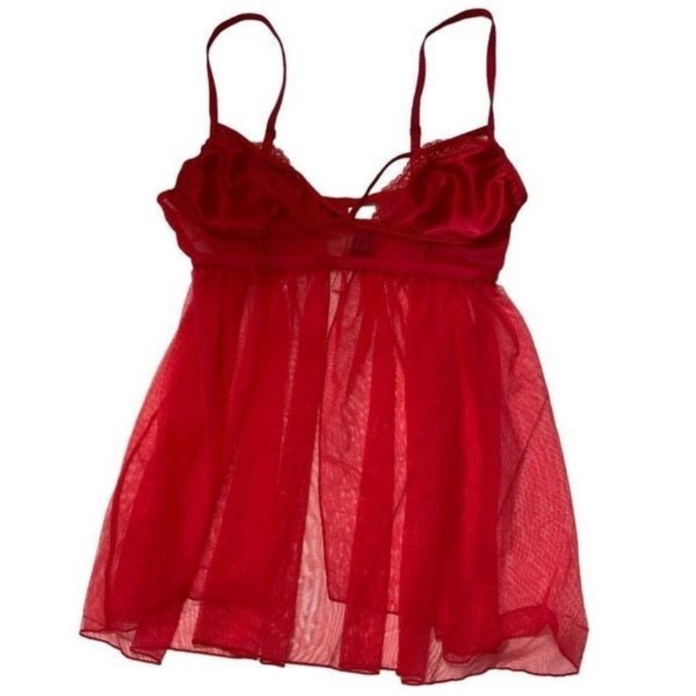 VICTORIA'S SECRET Red Lace Tulle NWT Chemise Slip‎ Babydoll Size L